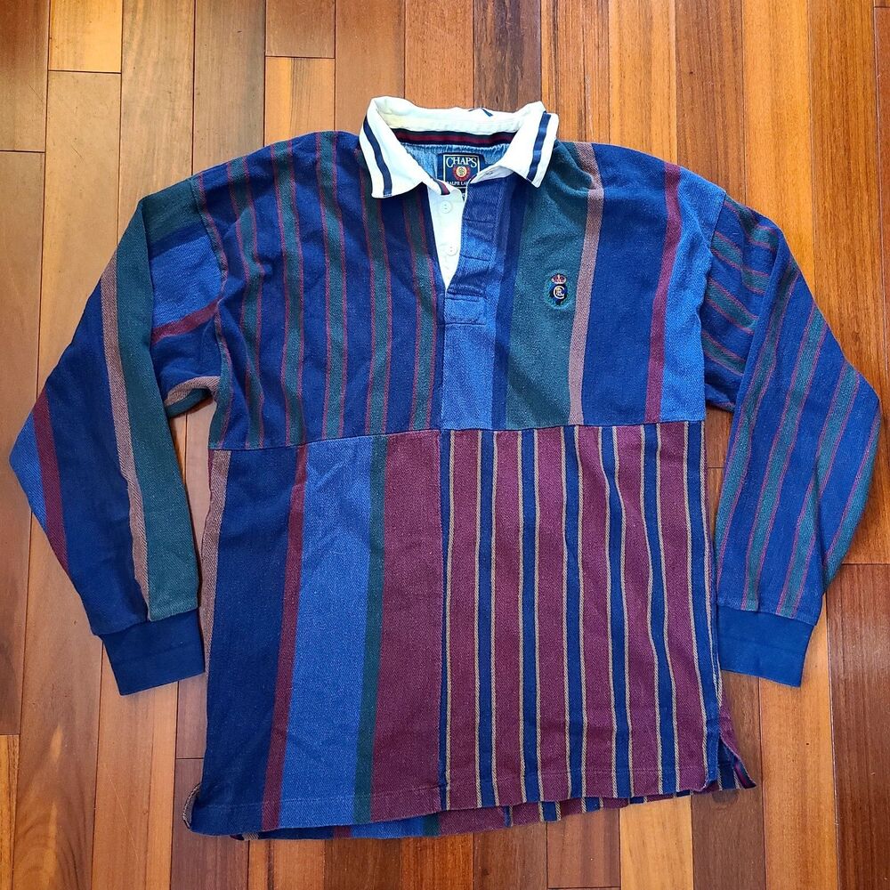 Vintage Chaps Ralph Lauren Rugby Shirt Striped Patchwork Plaid Men’s XL Preppy